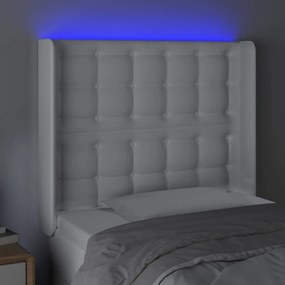 Tablie de pat cu LED, alb, 103x16x118 128 cm, piele ecologica 1, Alb, 103 x 16 x 118 128 cm
