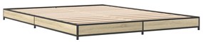 845157 vidaXL Cadru de pat, stejar sonoma, 140x190cm, lemn prelucrat și metal
