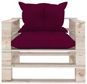 Canapea de gradina din paleti cu perne rosu vin, lemn de pin