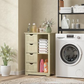 kleankin Dulap de baie Coloană îngustă cu 4 sertare și raft reglabil Stil modern 56x30x83 cm Lemn natural | Aosom Romania