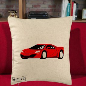 Perna Personalizata Masina Sport Rosie Grafic, 40x40 cm, Bej, Husa Detasabila, Perna Inclusa, BEKZ®