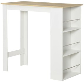HOMCOM Masă de Bar cu 3 Polițe și Bară de Protecție, Blat de Bucătărie din Oțel și PAL, 112x57x106 cm, Alb | Aosom Romania