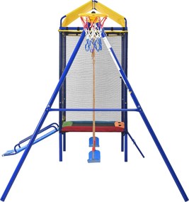 Dispozitiv multifuncțional 4-în-1 pentru exterior pentru copii, trambulină cu plasă de siguranță, pentru 3–8 ani, 336x217x238 cm, Multicolor