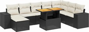 vidaXL Set mobilier de grădină cu perne, 9 piese, negru, poliratan