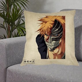 Perna Personalizata Bleach Ichigo Masca Hollow, 40x40 cm, Crem, Husa Detasabila, Perna Inclusa, BEKZ®