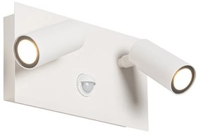 Lampă de perete exterioară albă cu LED inclusă, senzor de mișcare cu 2 lumini - Simon