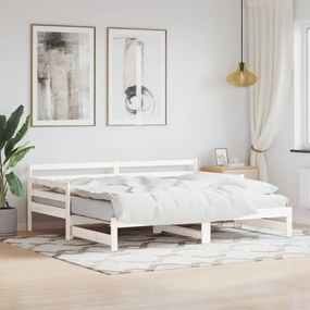 vidaXL Pat de zi cu extensie, alb, 90x190 cm, lemn masiv de pin