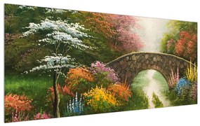 Tablou cu peisaj înflorit pictat (120x50 cm), în 40 de alte dimensiuni noi