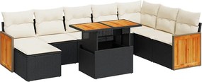 vidaXL Set mobilier grădină perne 9 piese negru poliratan/lemn acacia