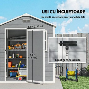 Outsunny Magazie de Grădină, Magazie din Plastic cu Podea, Fereastră, Ușă cu Blocare și Grile de Ventilație, Gri | Aosom Romania