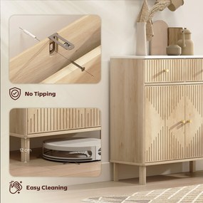 HOMCOM Comodă de Bucătărie cu 2 Sertare, Dulap și Blat cu Efect de Marmură Stejar | Aosom Romania