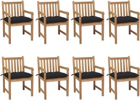 vidaXL Scaune de grădină cu perne negre, 8 buc., lemn masiv de tec