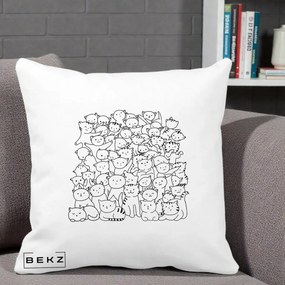 Perna Personalizata Many Cats Pattern Alb-Negru, 40x40 cm, Alba Mata, Husa Detasabila, Perna Inclusa, BEKZ®
