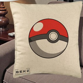 Perna Personalizata Pokeball Rosie, 40x40 cm, Bej, Husa Detasabila, Perna Inclusa, BEKZ®