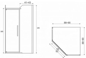 Cabină de duș pătrată Prato fără cădiță 90x90x190cm - profil negru, sticlă grafit