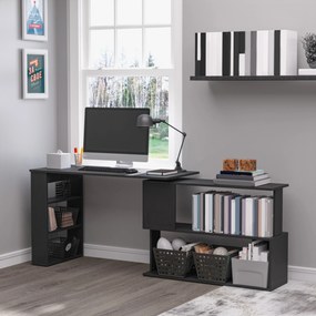 HOMCOM Birou pentru Calculator de Colț cu Design Rotativ în Formă de L și 5 Rafturi, 120x110x74.5 cm, Negru | Aosom Romania