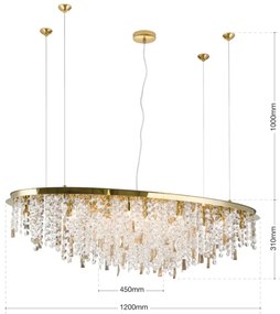 Lustră de cristal pe cablu Orion CRYSTALRIVER 21xG9/40W/230V auriu