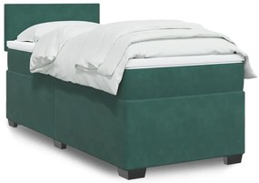 3286207 vidaXL Pat box spring cu saltea, verde închis, 90x200 cm, catifea