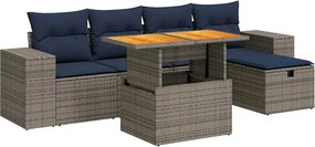 vidaXL Set mobilier grădină perne 6 piese negru poliratan/lemn acacia