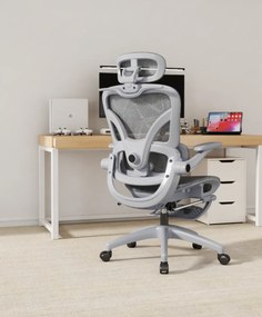 AEROFLEX 927 PRO Scaun ergonomic, Suport lombar 6D, cotiere 6D, Tetiera 3D, Suport picioare, Umeras, Full Mesh, Gri