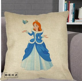 Perna Personalizata Printesa Albastra cu Pasare, 40x40 cm, Crem, Husa Detasabila, Perna Inclusa, BEKZ®