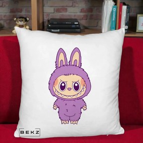 Perna Personalizata Labubu Violet Solo, 40x40 cm, Alb Pufos, Husa Detasabila, Perna Inclusa, BEKZ®