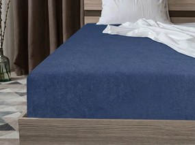 Cearsaf stretch din fleece MOLTON albastru marin 90 x 200 cm