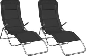 vidaXL Șezlong pliant 2 buc. negru textilenă/oțel vopsit electrostatic