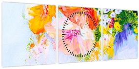 Tablou - Flori,pictură (cu ceas) (90x30 cm)