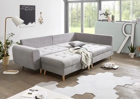 Coltar dreapta Alice, 3 locuri, 249 x 175 x 94 cm, PAL/lemn/poliester, gri deschis
