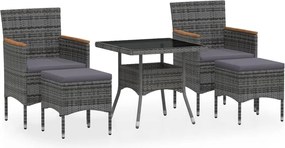vidaXL Set mobilier grădină, 5 piese, gri, poliratan/sticlă tratată
