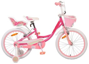 Bicicleta pentru copii NOVOKIDS Fashion Bike, Roti 20" inch, Maxim 40 kg, Cadru din otel, Roti ajutatoare detasabile, Ghidon reglabil pe inaltime, Roz