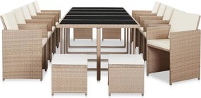 vidaXL Set mobilier de exterior cu perne, 15 piese, bej, poliratan