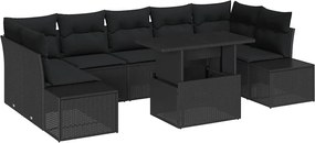 vidaXL Set de canapele pentru grădină cu pernă 8 pcs Negru
