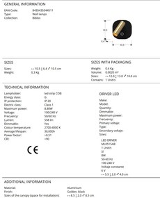 Aplica LED design modern Biblos negru, auriu