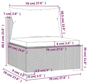 Set mobilier de gradina cu perne, 4 piese, negru, poliratan negru si crem, Canapea cu 3 locuri + masa, 1