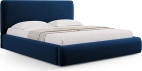Pat tapitat cu tablie si lada depozitare, Colonel, Cosmopolitan Design, 160x200 cm, catifea, albastru royal