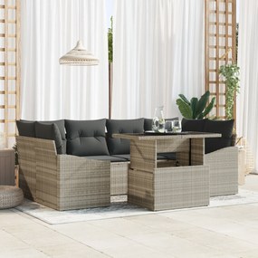 vidaXL Set de canapea de grădină cu 7 piese, cu perne gri deschis din ratan sintetic