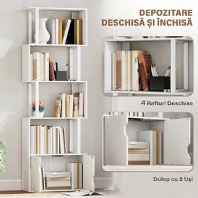HOMCOM Bibliotecă Modernă cu 5 Rafturi și Dulăpior cu 2 Uși din Lemn Alb | Aosom Romania