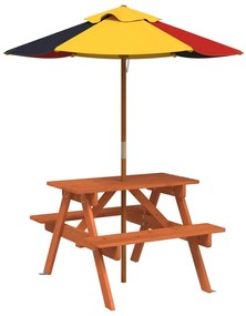 3281615 vidaXL Masă de picnic pentru 4 copii, cu umbrelă, lemn masiv brad