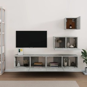 Set dulap TV, 4 piese, gri beton, lemn prelucrat
