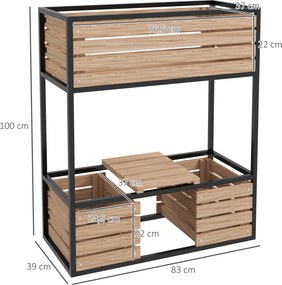 Outsunny Casetă de plantare, scară pentru flori, jardinieră înaltă, rezistentă la intemperii, 3 ghivece, 83 cm x 39 cm x 100 cm, natur + negru | Aosom Romania