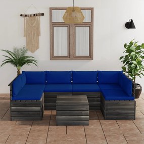 Set mobilier gradina din paleti, cu perne, 7 piese, lemn de pin Albastru, 7