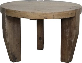 Măsuță de cafea rotundă din lemn reciclat, natur, cu 3 picioare masive și aspect rustic, finisaj mat, 48 x 72 cm, „Grimaud”