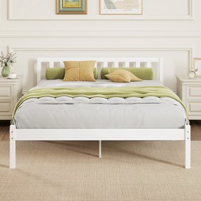 HOMCOM Cadru de pat din lemn masiv 140x190 cm pat simplu cu tăblie și somieră cu lamele solidă pentru copii și adulți | Aosom Romania