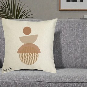 Perna Decorativa Geometric Boho Forme Terracotta, 40x40 cm, Ecru, Husa Detasabila, Perna Inclusa, BEKZ®