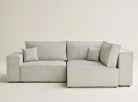 Colțar crem extensibil/cu spațiu de depozitare cu tapițerie din catifea reiată (cu colț pe partea dreaptă/în formă de ”L”) Tonga – Maison de Rêve