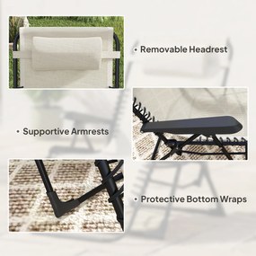 Outsunny Set de 2 șezlonguri, șezlong pliant reglabil cu tetieră din textilenă, 90 x 65 x 112 cm, bej | Aosom Romania