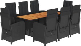 vidaXL Set mobilier de grădină cu perne, 9 piese, negru, poliratan