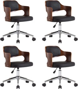 vidaXL Scaune bucătărie 4 buc, negru, lemn curbat & piele ecologică